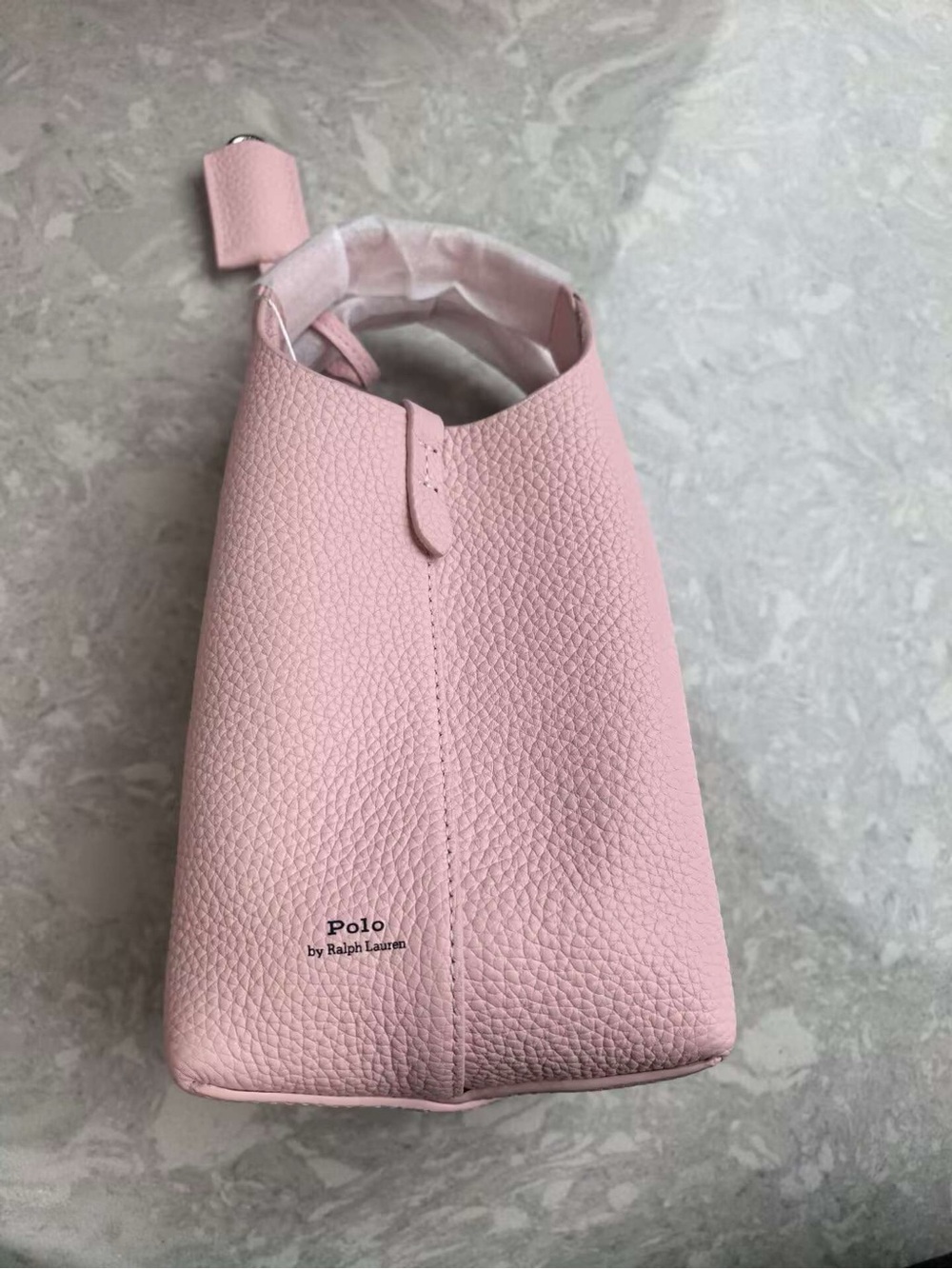 Polo Ralph Lauren Light Pink Leather Bucket Tote Bag Shoulder Crossbody Purse